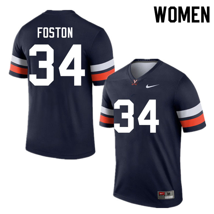 Women #34 Amaad Foston Virginia Cavaliers College Football Jerseys Sale-Navy - Click Image to Close